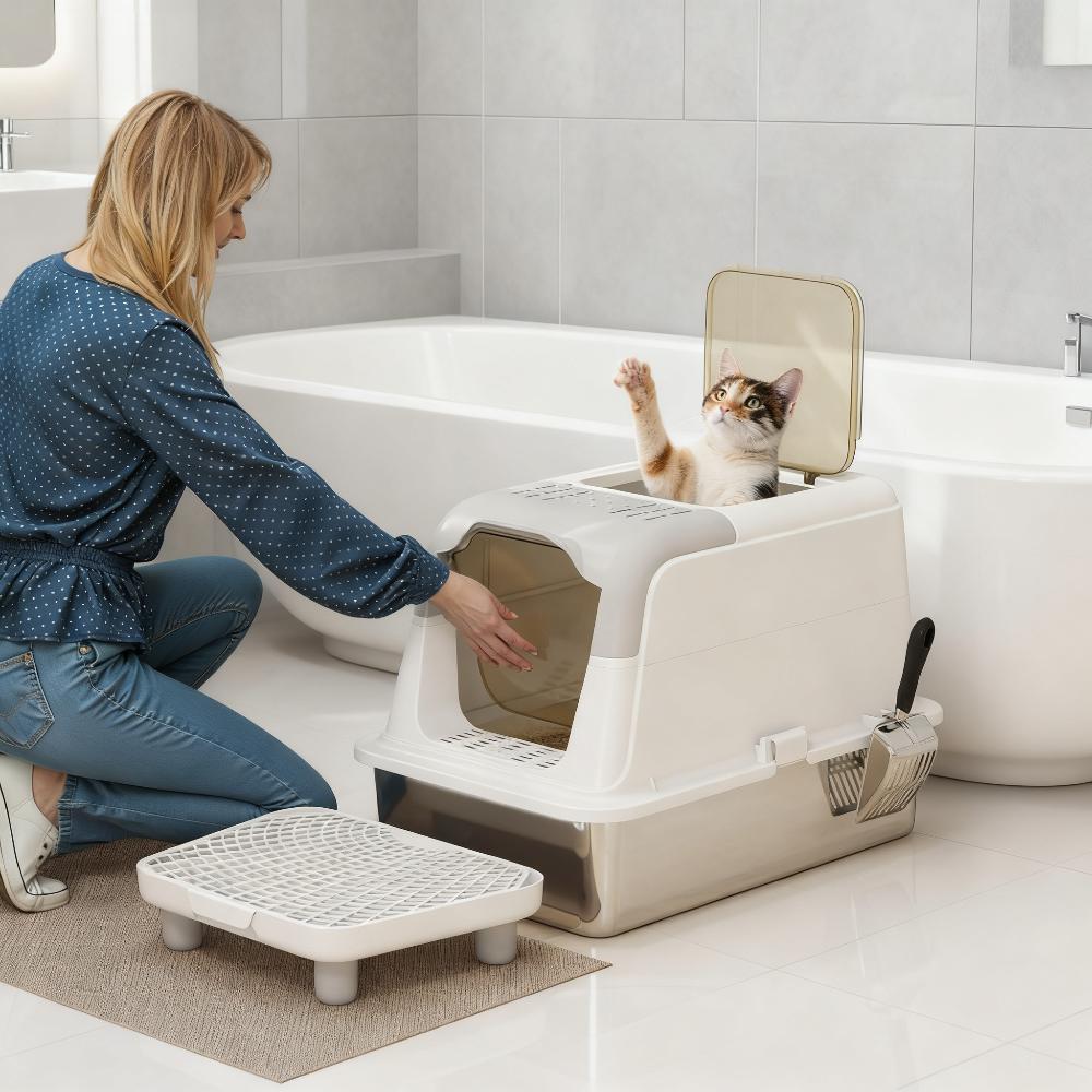 Katzentoilette, Geschlossene Katzentoilette mit Schaufel, Deodorant-Beutel