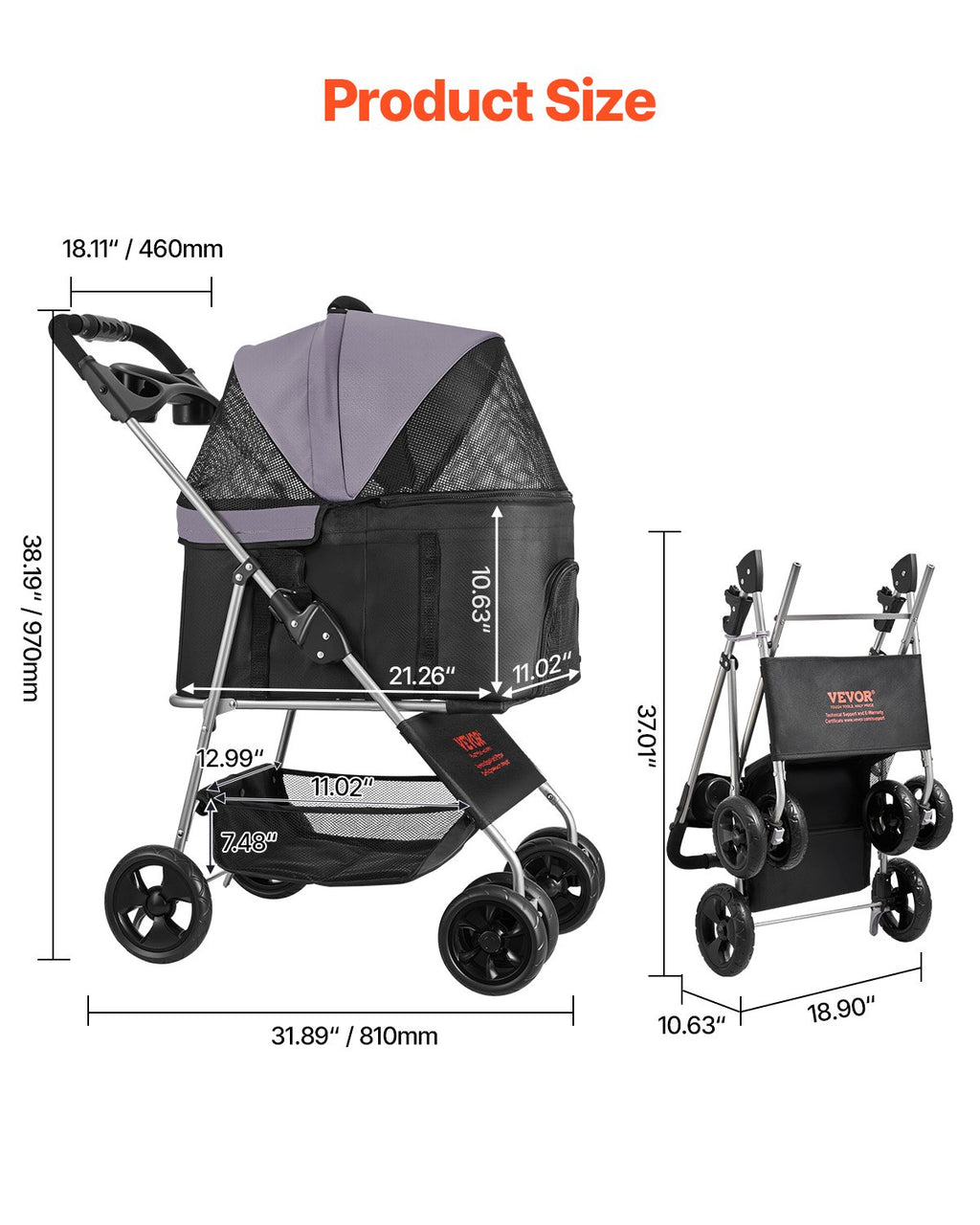 Haustier Buggy Faltbar 4 Räder Hundebuggy Abnehmbarer Transportkorb Bis 16 kg