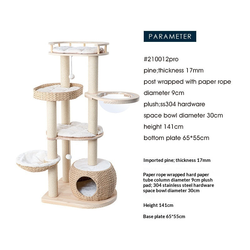 Solid Wood Cat Tree with Integrated Scratching Post & Cozy Nest