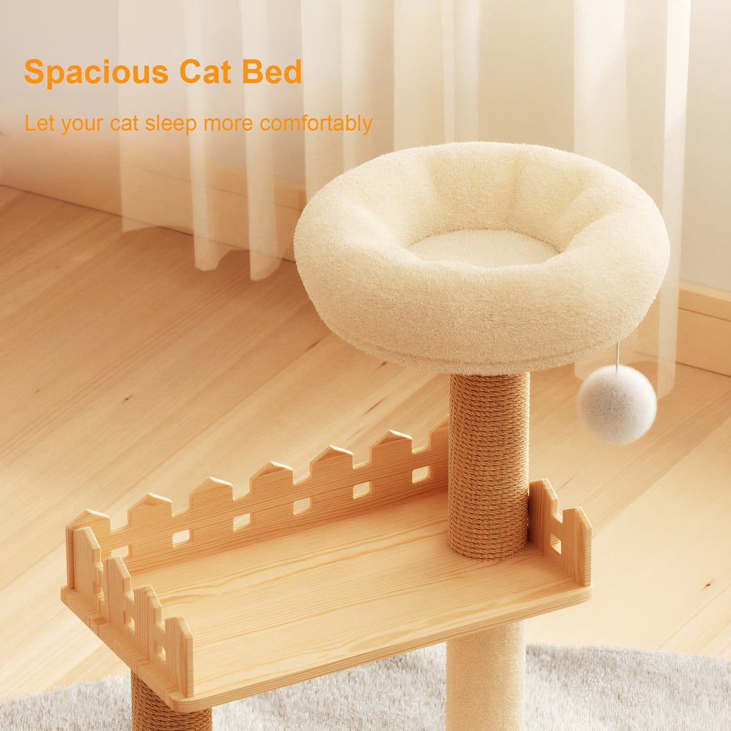 Modern Cat Tower 39.3" — Wood Cat Tree with Sisal Posts, Condo, Acrylic Hammock & Toys