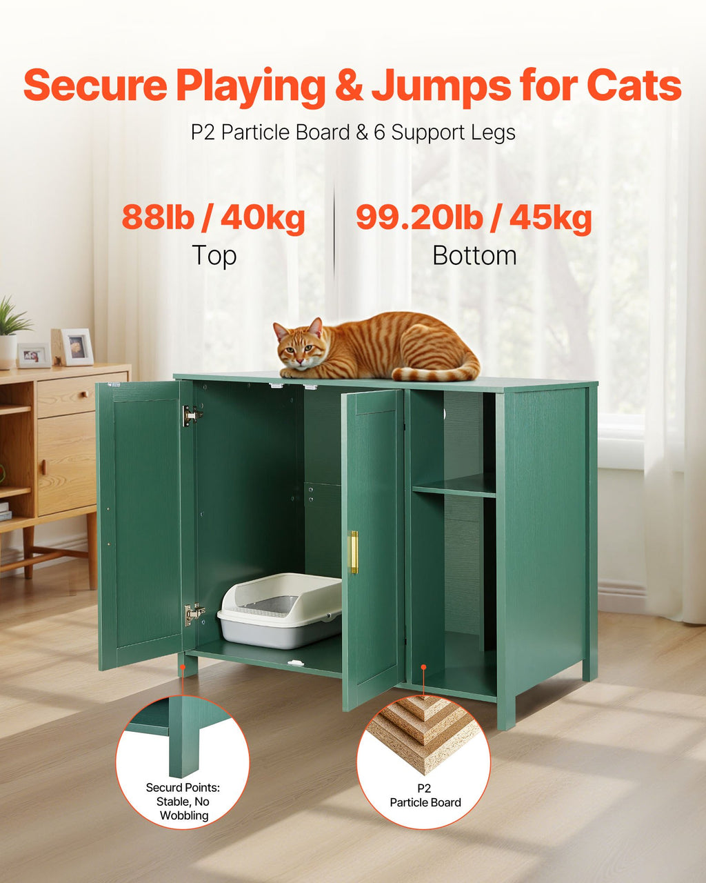 Meuble de litière robotisée, armoire pour litière autonettoyante de 105 cm, avec tiroir et séparateur amovible, cache-litière automatique avec prise de courant intégrée, compatible avec la plupart des litières intelligentes