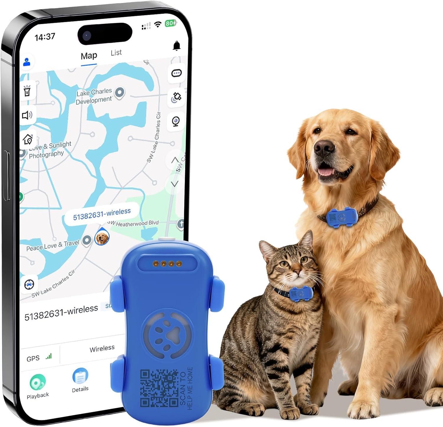 Hunde GPS Tracker Echtzeit, Anti-Verlust Haustier Tracker mit Geofence, Blitzlicht und Tonalarm, Unbegrenzte Entfernungsverfolgung, Passend für die meisten Haustierhalsbänder, Abonnement erforderlich