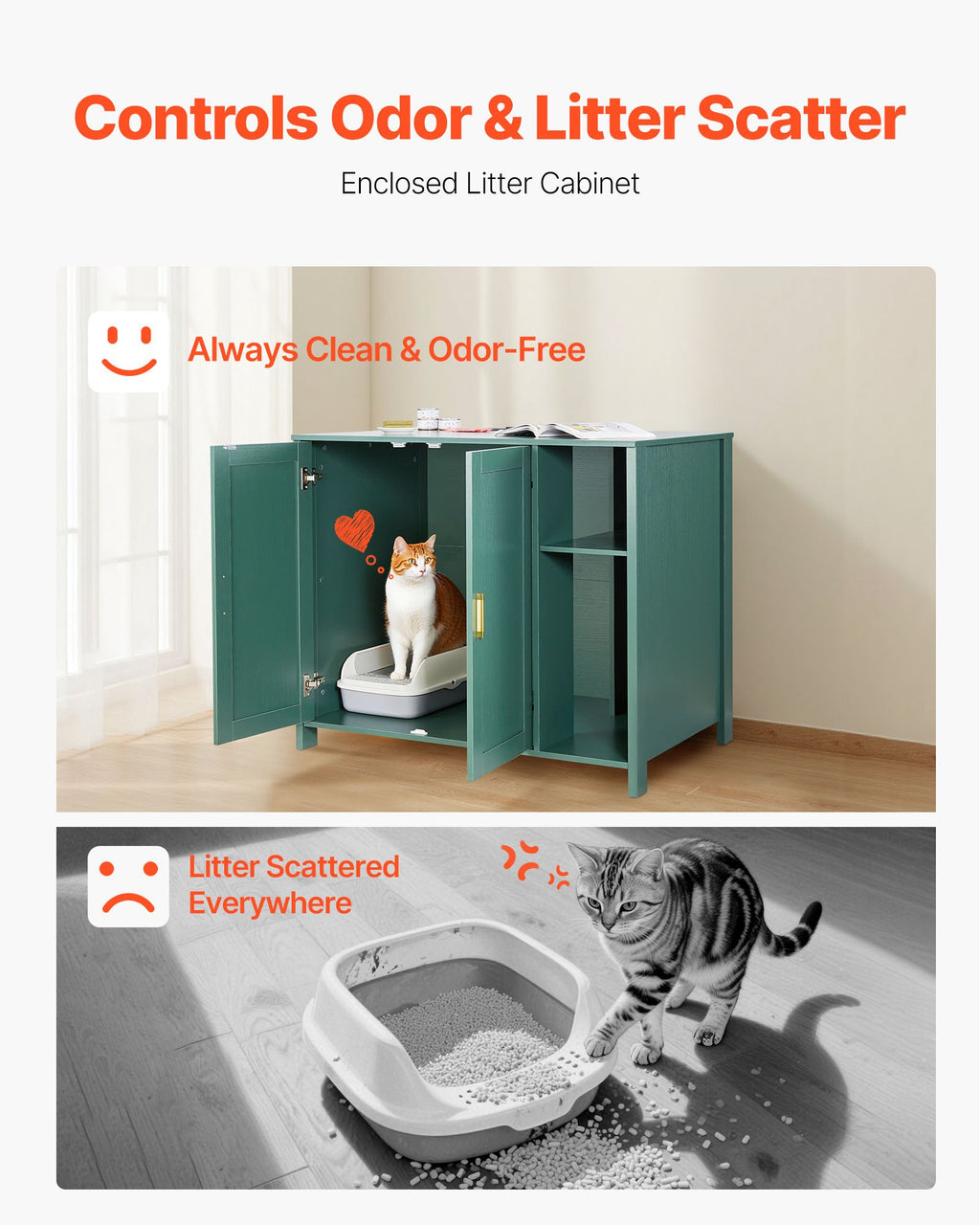 Meuble de litière robotisée, armoire pour litière autonettoyante de 105 cm, avec tiroir et séparateur amovible, cache-litière automatique avec prise de courant intégrée, compatible avec la plupart des litières intelligentes