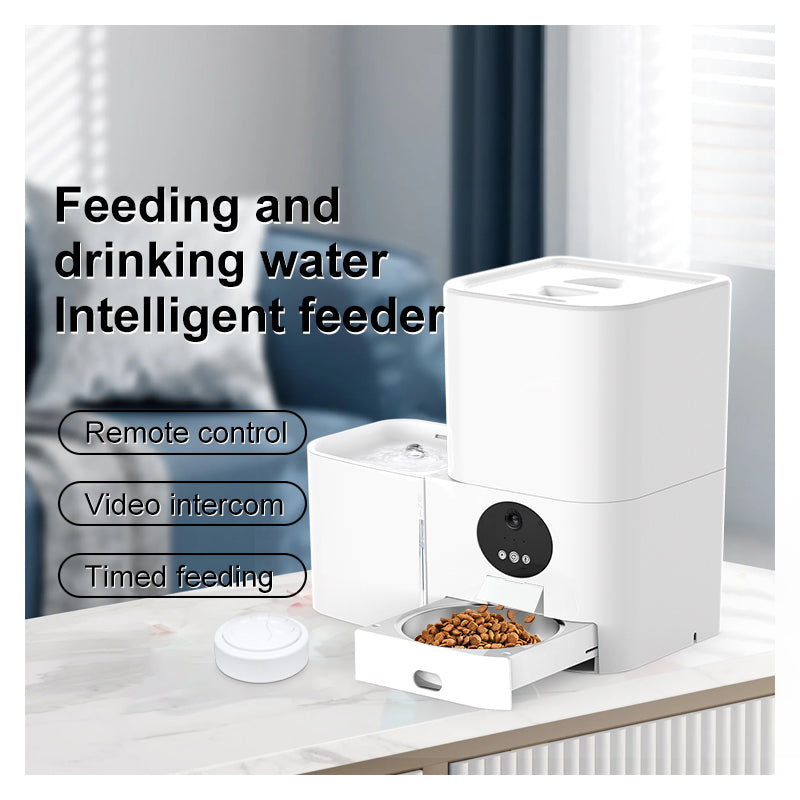 Distributeur de nourriture et d'eau intelligent Wi-Fi deux-en-un pour animaux de compagnie