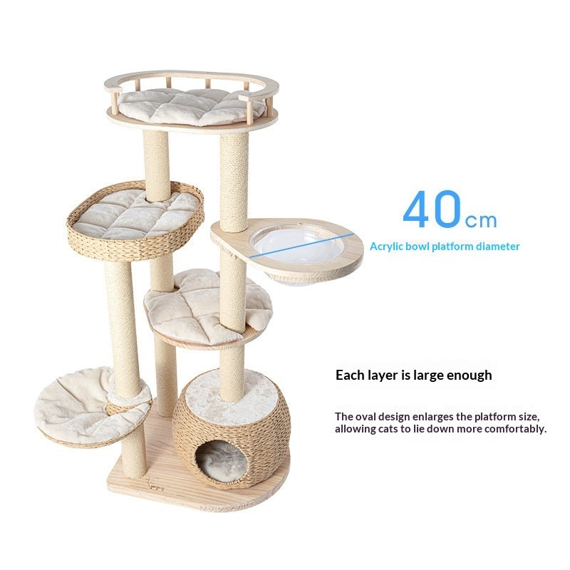 Solid Wood Cat Tree with Integrated Scratching Post & Cozy Nest