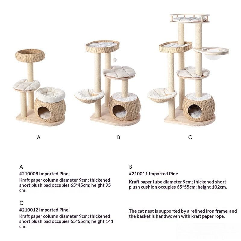 Solid Wood Cat Tree with Integrated Scratching Post & Cozy Nest