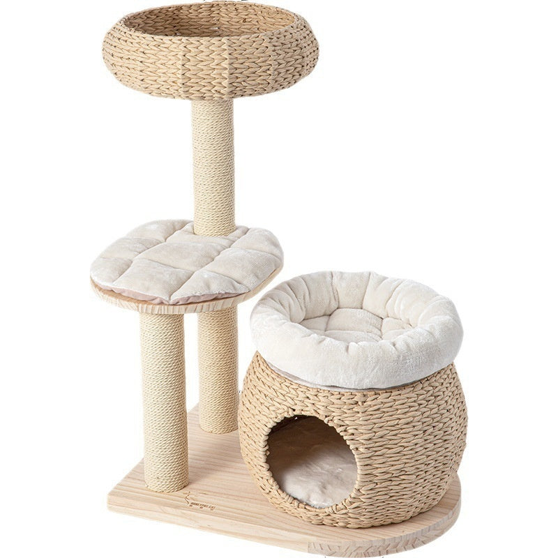 Solid Wood Cat Tree with Integrated Scratching Post & Cozy Nest