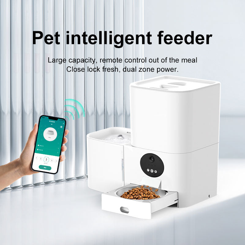 Distributeur de nourriture et d'eau intelligent Wi-Fi deux-en-un pour animaux de compagnie