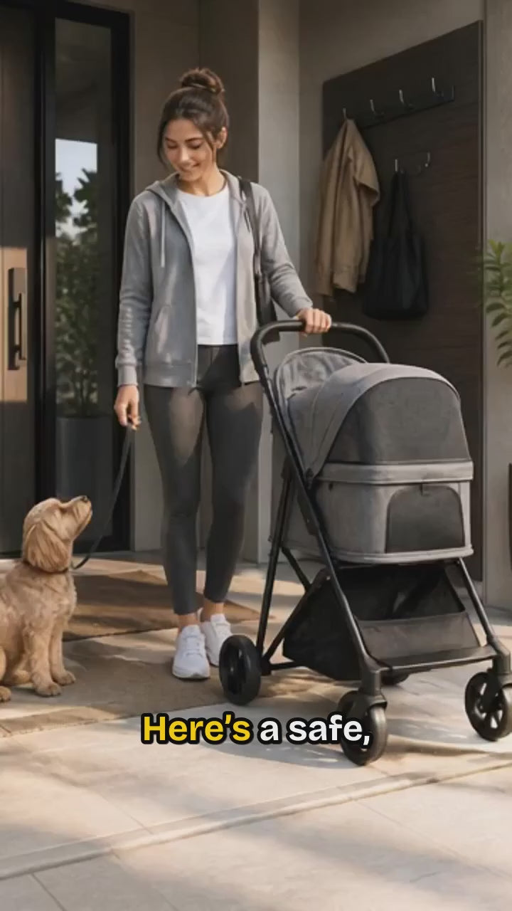 Pet Stroller Foldable 4 Wheels Dog Stroller Detachable Carrier Up To 35lbs
